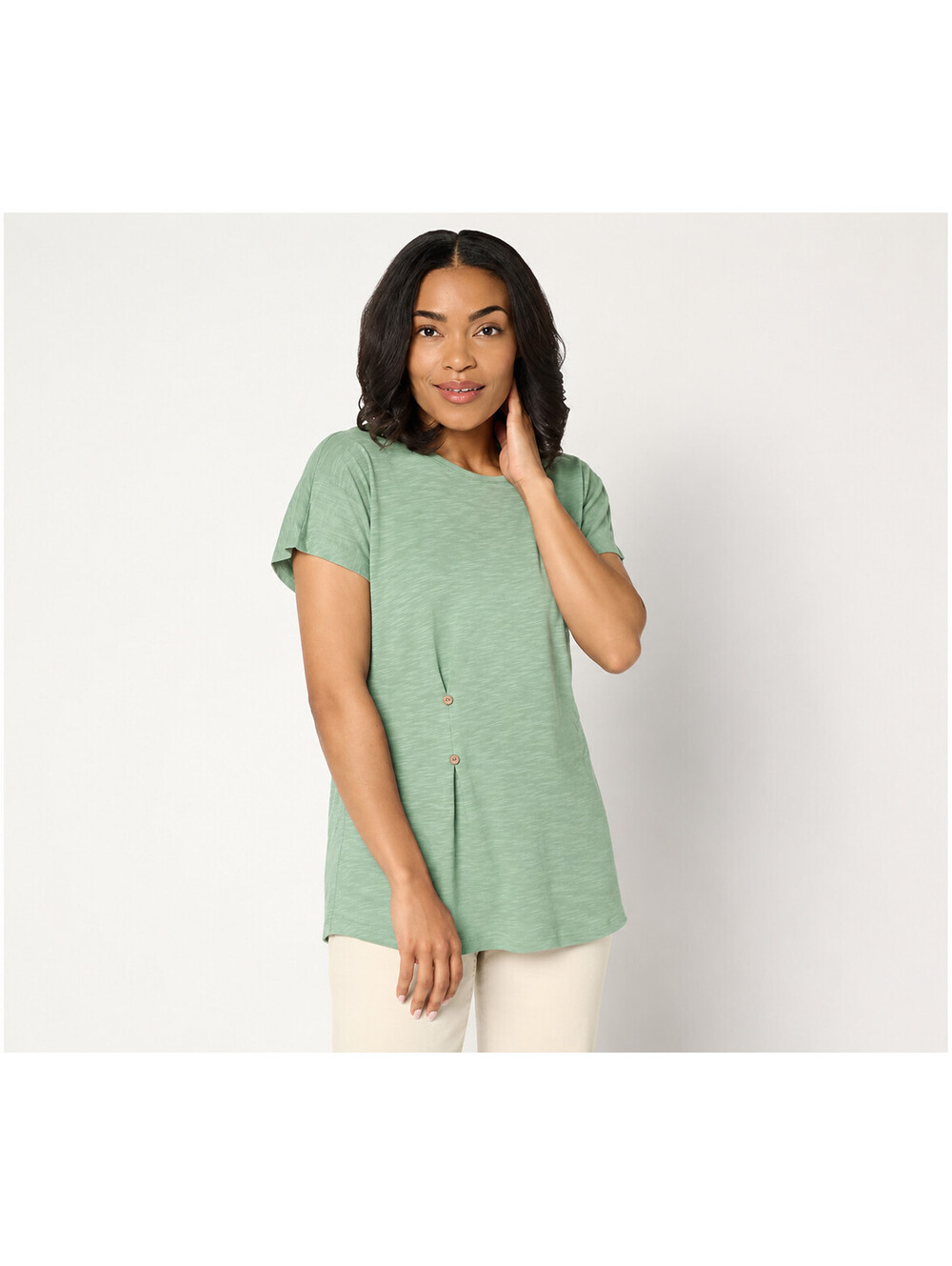 Denim & Co. Petite Linen Blend Dolman Sleeve Tunic Fresh Sage, Petite 1X